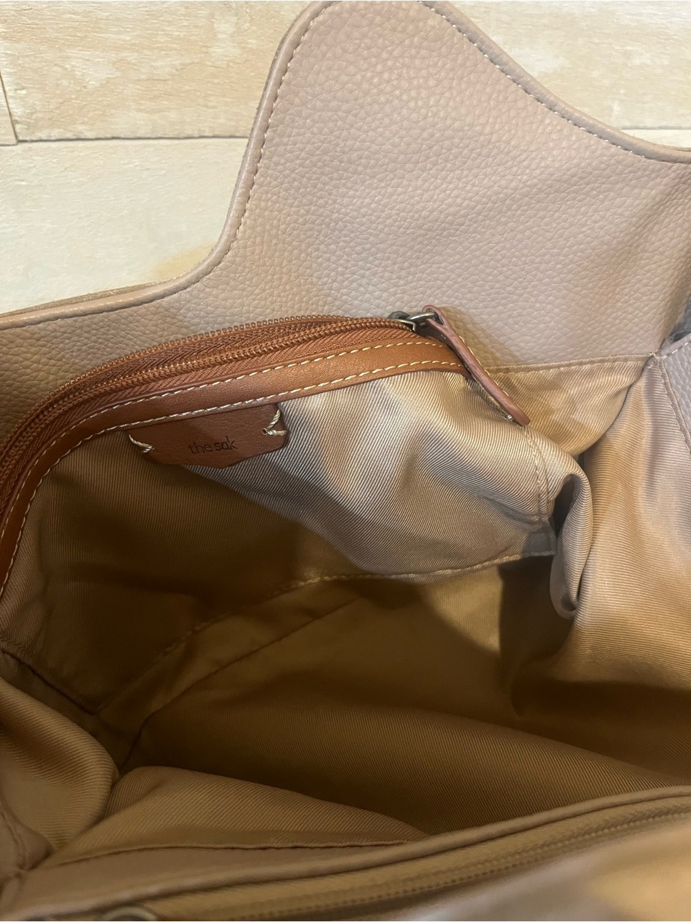 The Sak Taupe Tote with Brown Tassel and Braided Trim Minimalist Neutral - Picture 11 of 11